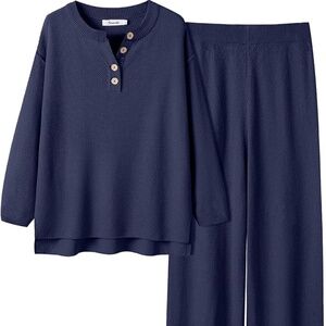 ANRABESS Women 2 Piece Outfits Oversized Loose Waffle Knit Sweater Set